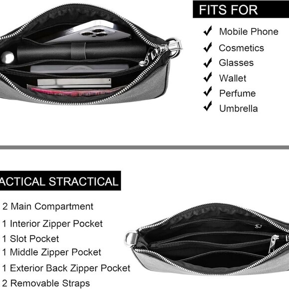 Small Shoulder Bag Nylon Leather Black Removable Straps Crossbody Tote - Picture 3 of 9